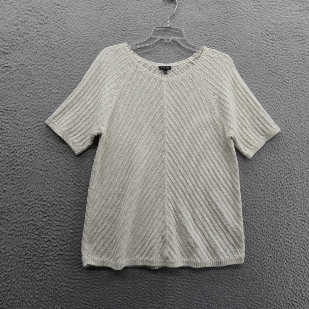 Talbots Open Knit‎ Shimmer Sweater XL Petite Ivory Gold Sparkle Short Sleeve